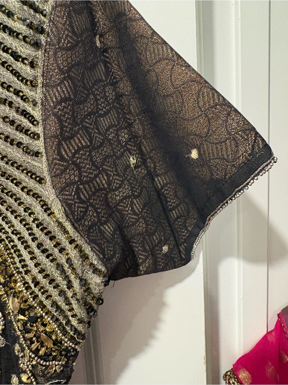 Embellished Black Lace Evening Dress with Gold Beading - Picture 2 of 10